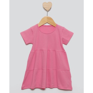 Vestido Bebê Três Marias Com Glitter Manga Curta Rosa