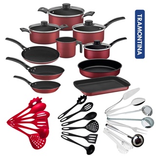 Kit Utensílios Cozinha Jogo de Panelas Tramontina Antiaderente Turim 17pçs