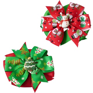 2PCS 4Inch Grosgrain Ribbon Hair Bows Com Clip Para Meninas Boutique Hairpins Cabeleireiro De Natal Acessórios