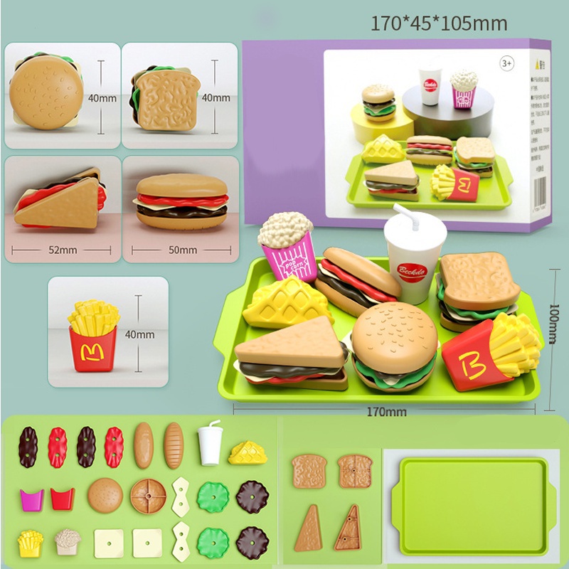 Brinquedos infantis de Simulação de Comida, Prato de Fast Food, Hambúrguer,  Bife, Pizza, Jogo de Cozinha
