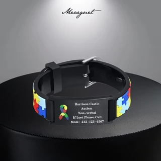 Meaeguet Pulseira Autismo Personalizada Colorida Puzzle Pulseiras Inoxidáveis Para Meninas Meninos Jóias Médicas