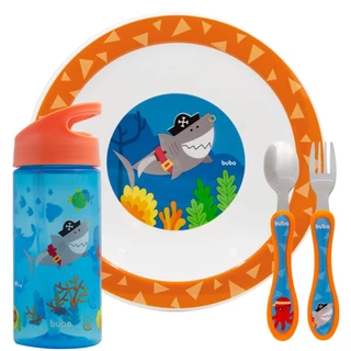 Conjunto Tigelinha Bowl Colher Garfo E Garrafinha Aventuras Pirata Bebê Buba