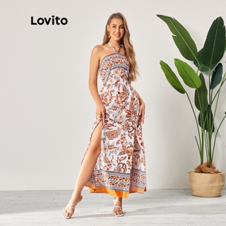 Lovito Vestido Boho Paisley com Divisão e Elástico para Mulheres LBL06006 (Multicolorido)