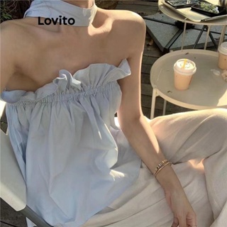 Lovito Regata Casual Simples Franzida Com Ombro Frio Para Mulheres LNE42076