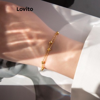 Lovito Pulseira Casual De Camada Dupla Com Pom De Corrente Lisa Para Mulheres LFA11214