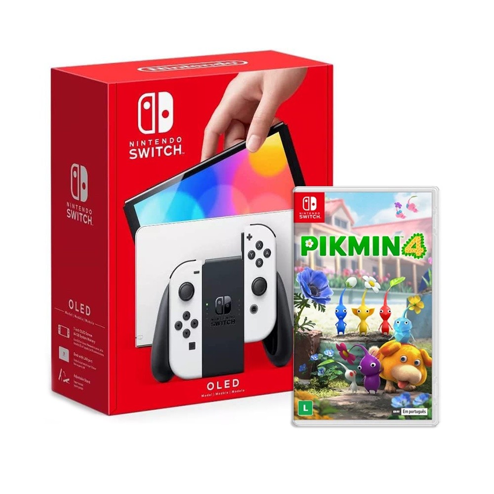 Console Nintendo Switch Oled Branco + Jogo Pikmin 4