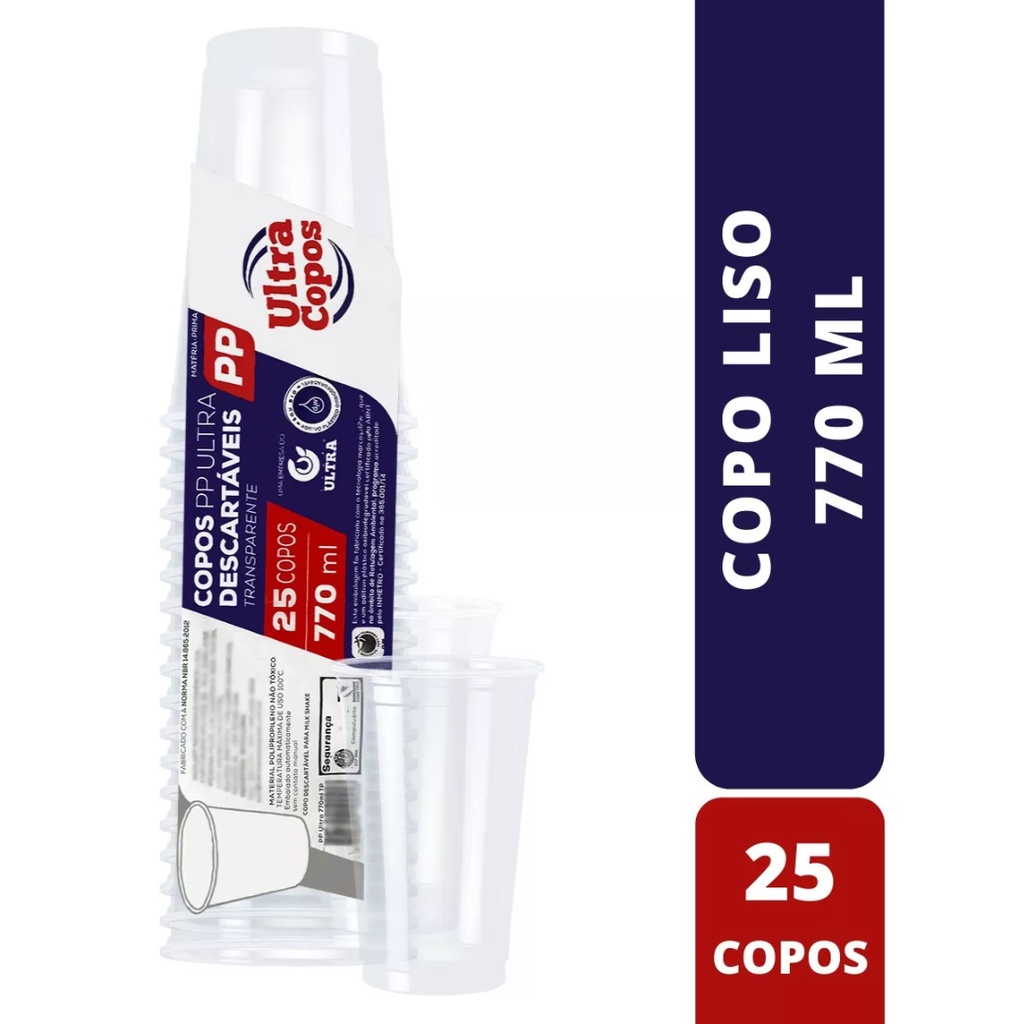 Copo Descartável Transparente 770ml PP - 25 Unidades - Embalagens Original