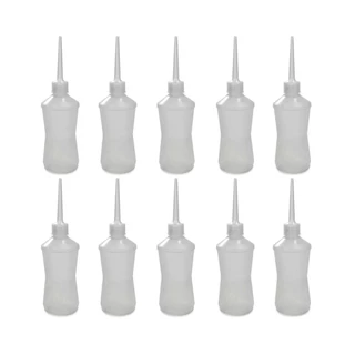 Kit com 10 Almotolias Plástica Polietileno Translúcida Transparente Bico Reto Frasco 60ml, 100ml, 120ml, 250ml, 500ml
