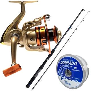 Kit Pesca Molinete Cmik 6 Rolamentos Vara 35lbs Linha