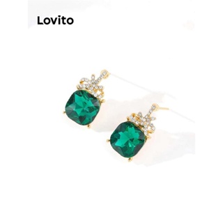 Lovito Casual Liso Strass Geométrico Retrô Elegante Festa Vestido De Noite Brincos Para Mulheres LCS05081