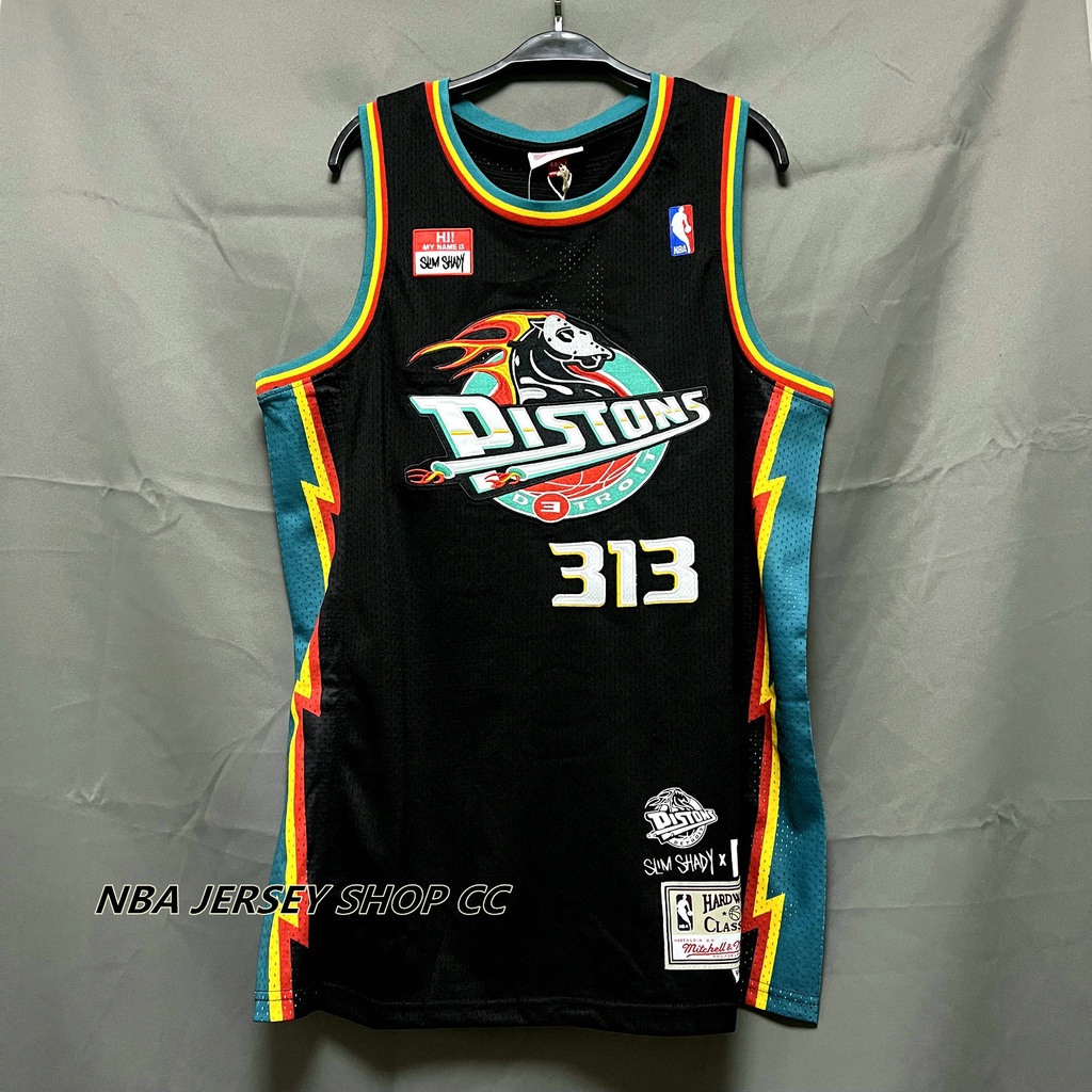【 Mitchell & Ness 】 Men's Novos Pistões Originais NBA Eminem Detroit # 313 Jersey Slim Shady Vintage