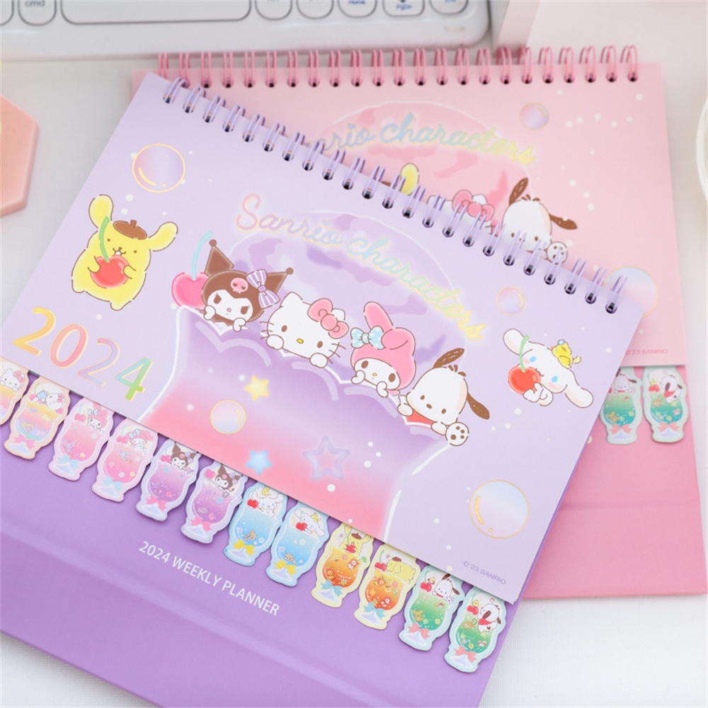 Calendário De Mesa Sanrio 2024 Anime Em Pé Flip Semanal Bloco De