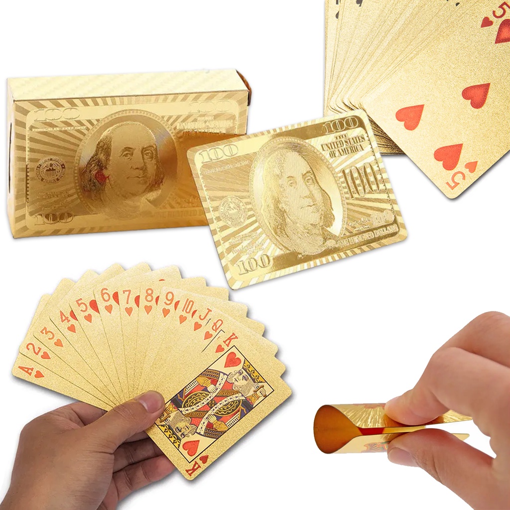 Jogo Carta Baralho Dourado DÓLAR 54 Cartas Para Poker Jogos Plástico