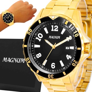 Relógio Magnum Masculino Prata Kit Pulseira Couro Ma21946c