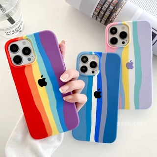 Capa de Silicone Rainbow à prova de choque iPhone 15 14 13 12 Pro Max Classic Plush All Inclusive Soft Phone