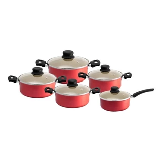 Conjunto De Panelas Antiaderente Vermelho 5 Peças Arnix