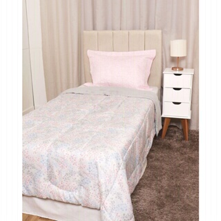 Edredom Solteiro Dupla Face 170 fios Floral Cinza