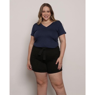 Blusa Feminina Plus Size Decote V Marinho