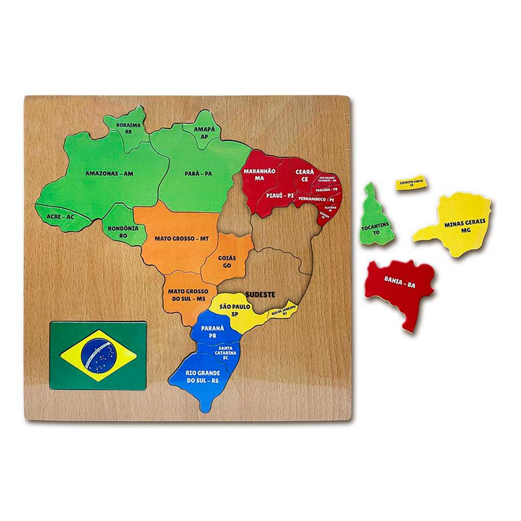 Quebra Cabeça Educativo Mapa Do Brasil Regiões Estados MDF Brinqmutti