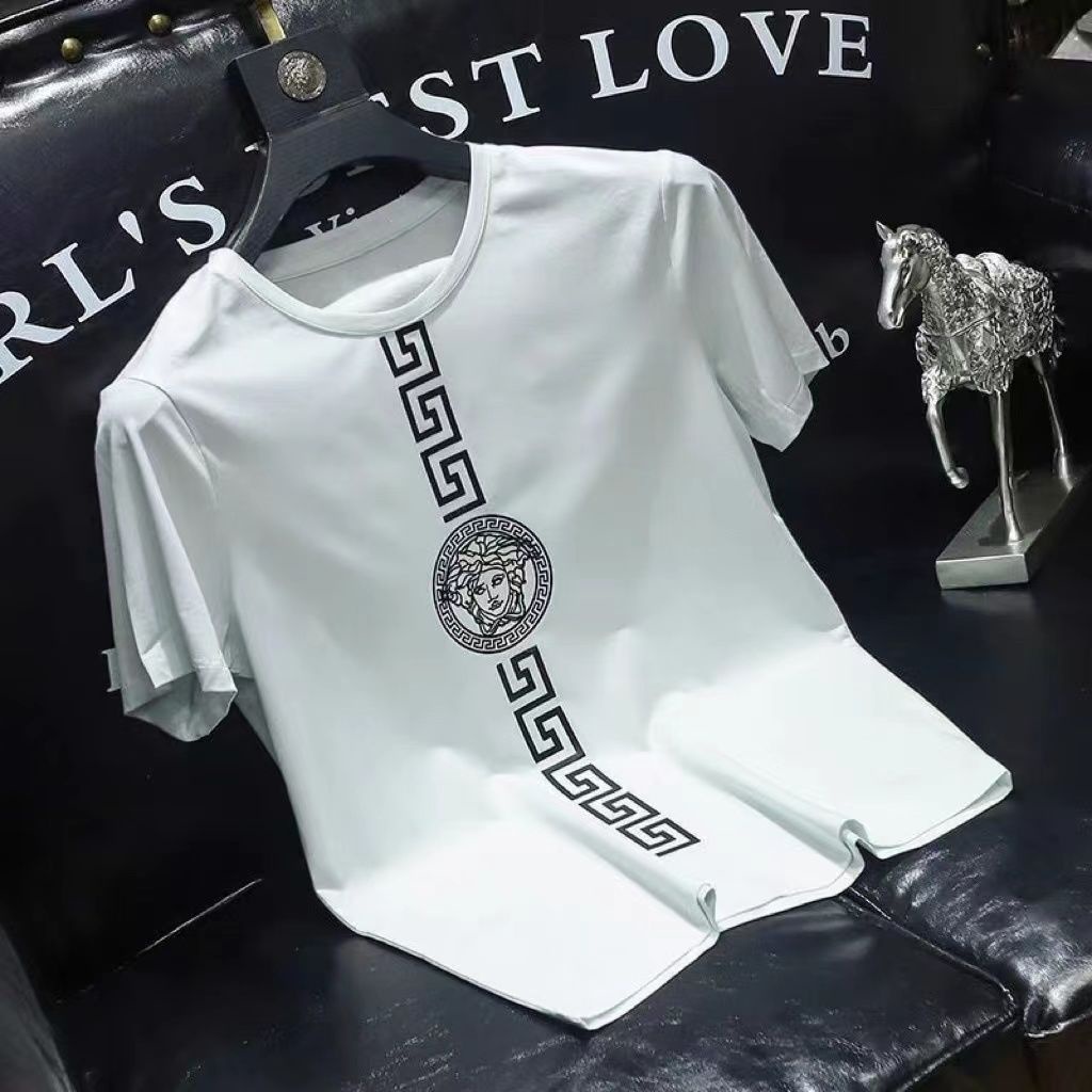 Versac _ E Short Sleeve European Station Summer Medusa Manga Curta Impressa De Verão Masculina De Algodão Leve Bonita Camiseta De Roupa p1031