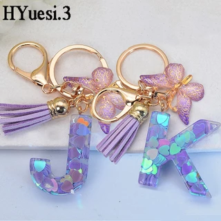Porta-Chaves Com Lantejoulas Púrpura Nome Butterfly Tassel 26 Alfabeto Iniciais em Oferta na Shopee