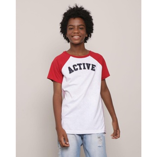 Camiseta Juvenil Manga Curta Raglan Recorte Telado Branca