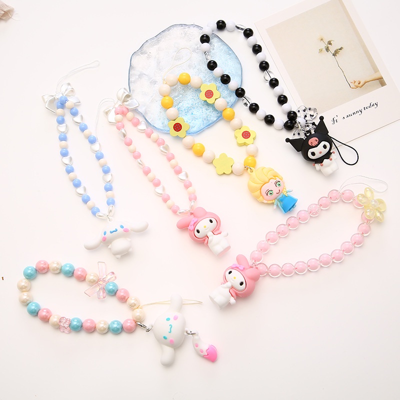 Sanrio Bead Chain Phone Hello Kitty Kuromi Melody Girl Doce