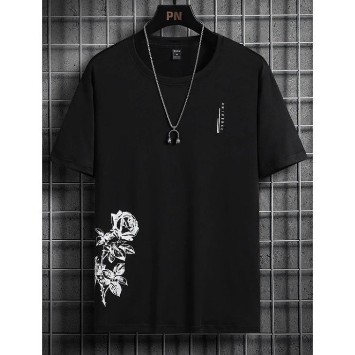 Camiseta Masculina Casual Rosa Universe em Algodão e Poliester