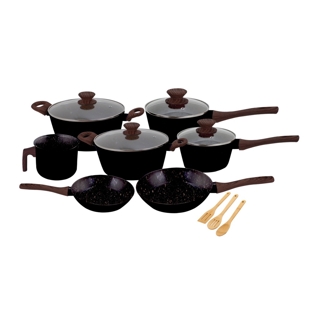 Conjunto 10 Peças Mimo Style Black Fogão Gás Indução Vitrocerâmico Panela Caçarola Frigideira Leiteira 3 Utensilios