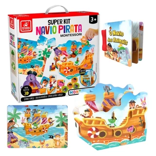 Super Kit Navio Pirata Quebra-cabeca + Navio 3d + Livro 3430