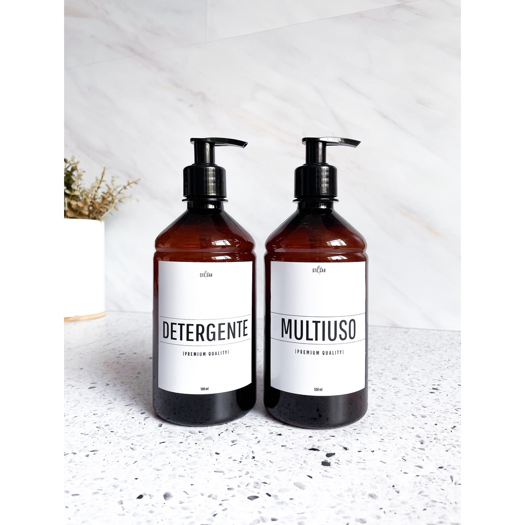 KIT COZINHA FRASCO AMBAR DISPENSER DETERGENTE E MULTIUSO