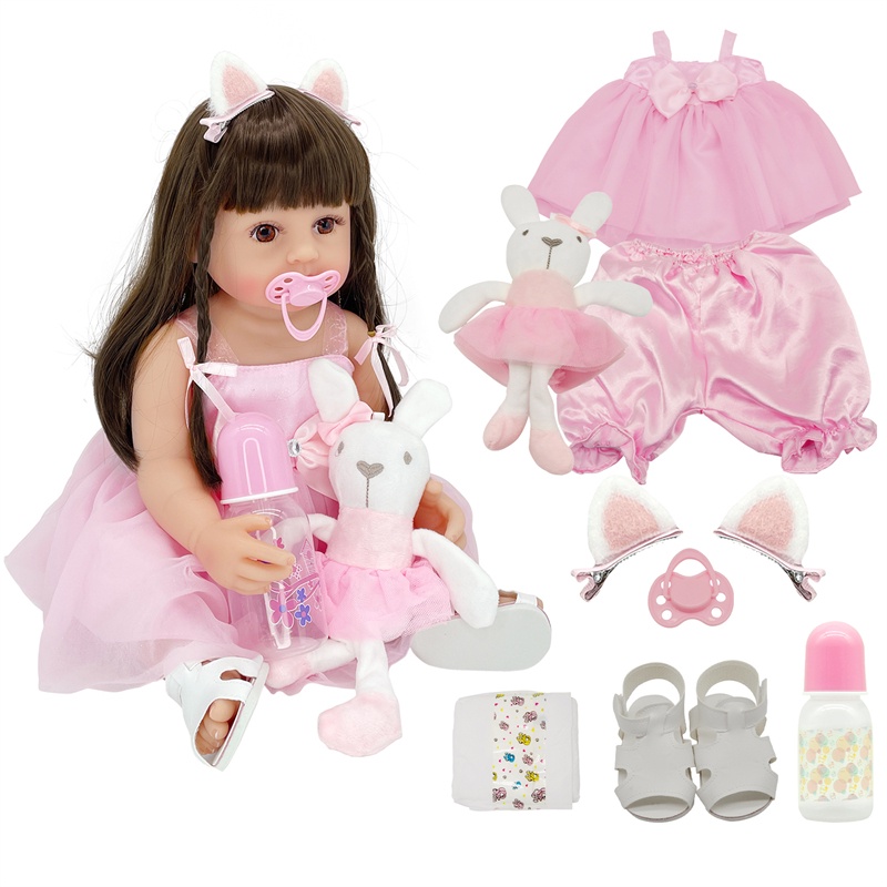 Boneca Bebê Reborn Gatinha De 55cm 100% Silicone Brastoy