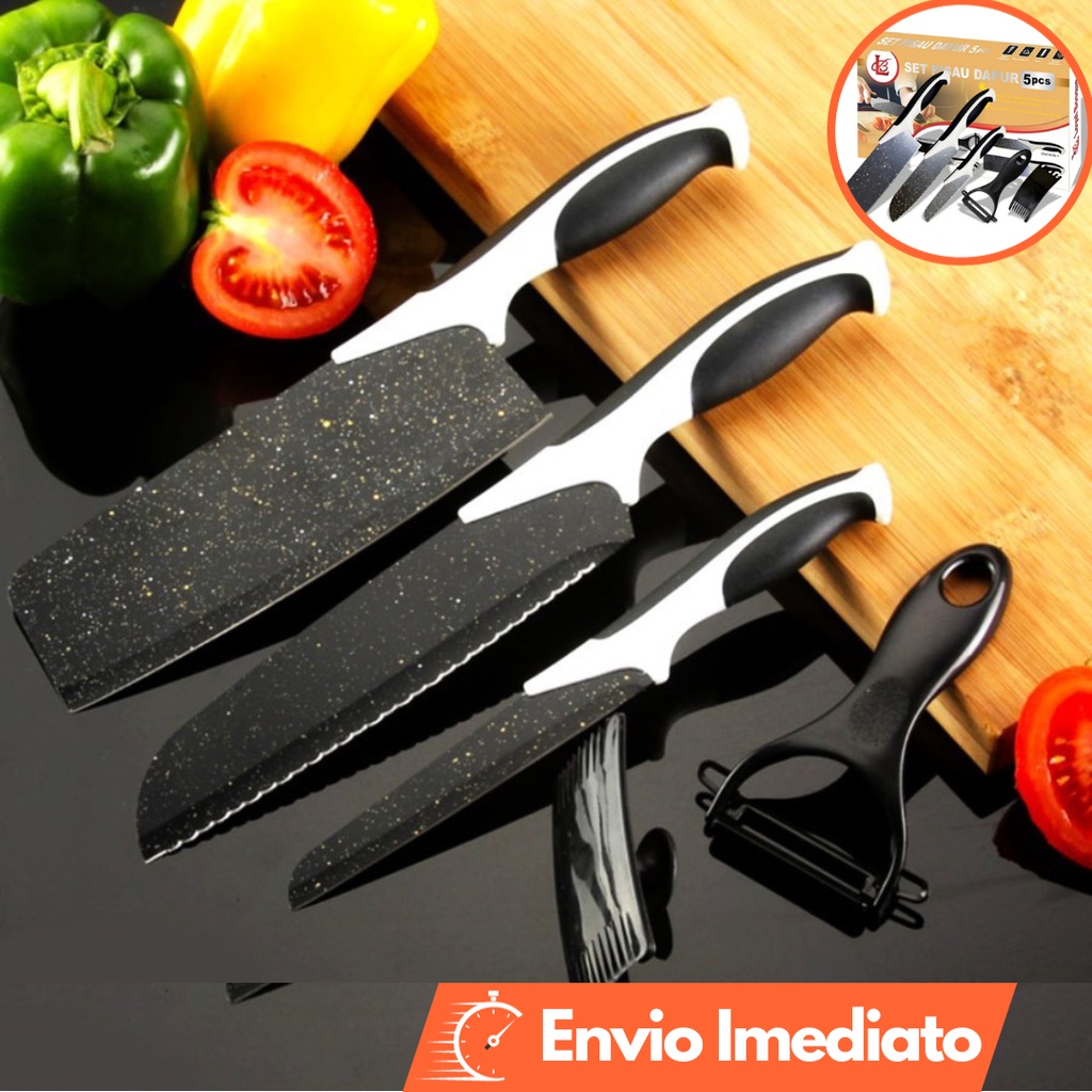 Conjunto 5 facas de Inox Revestida Designe de Marmore Jogo de faca