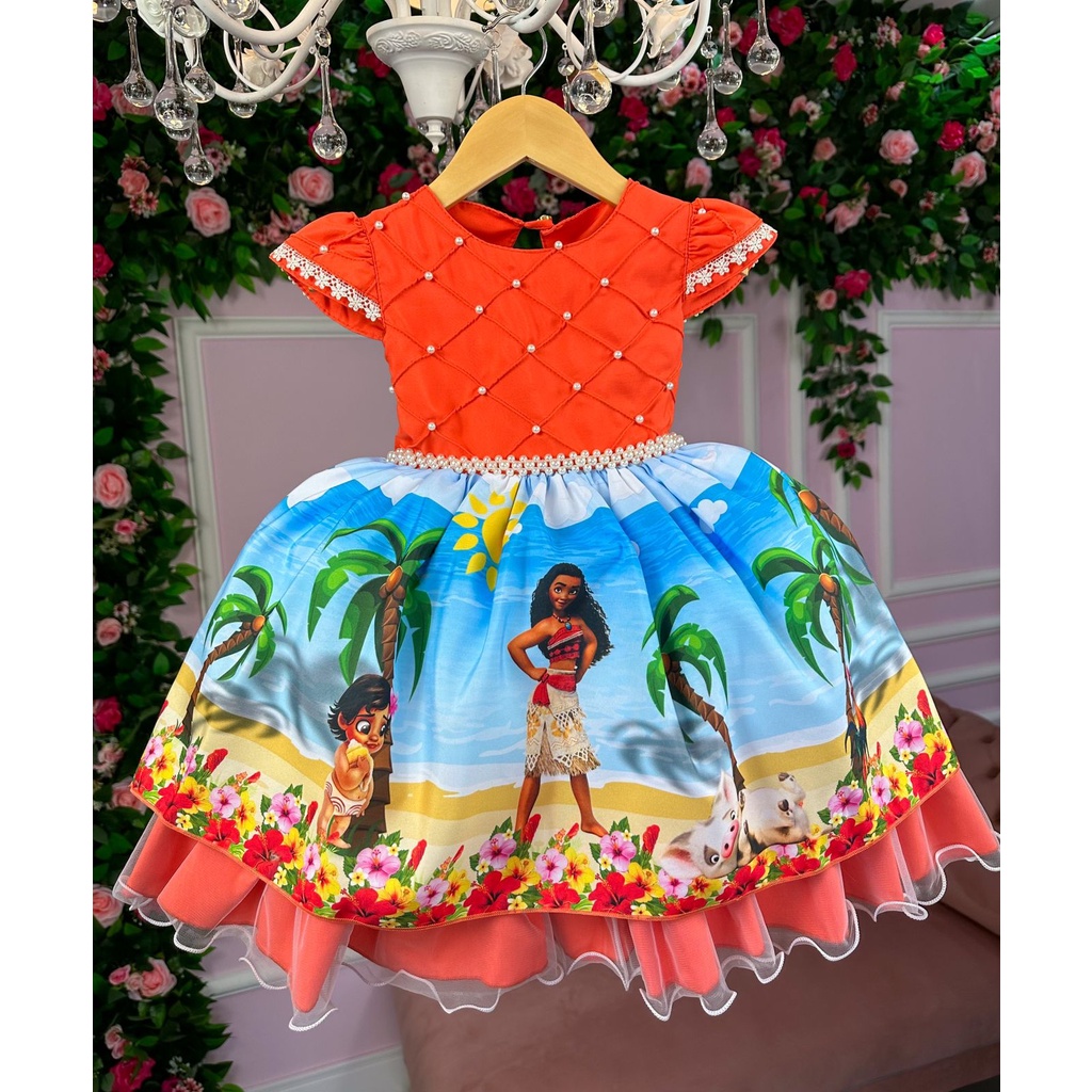 Vestido Infantil Temático Luxo Moana | Shopee Brasil