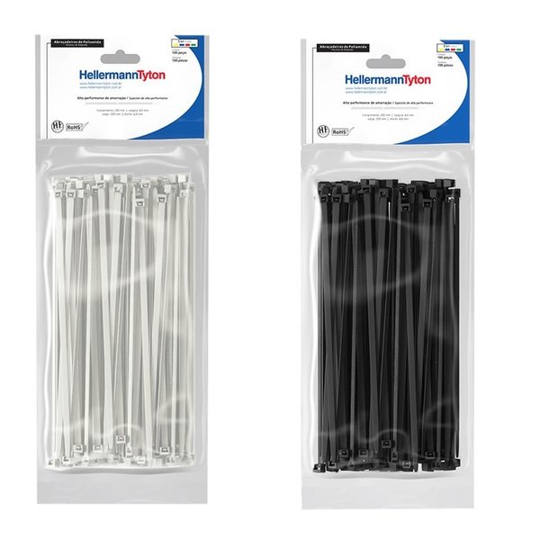 Pacote Abraçadeira Nylon 150X3,6mm T30R com 100 Hellermann Branco ou Preto