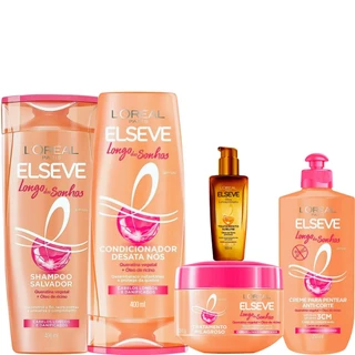 Kit Elseve Longos dos Sonhos Creme Óleo Extraordinário Lisos Loreal Paris 400 ML Repara ultimos 3 cm