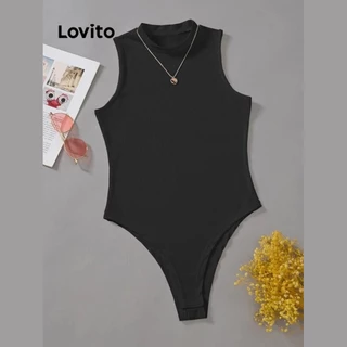 Lovito Macacões Básicos Lisos Casuais Para Mulheres LNE31011 (Branco Preto)