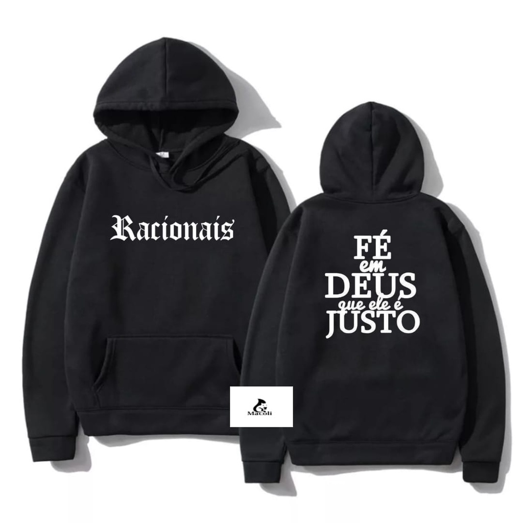 Moletom Canguru Racionais Mc's Rap Blusa de Frio Com capuz ou sem Capuz Casaco de Frio Unissex Sueter Promoção (Racionais Frente e costa)