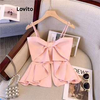 Lovito Top Casual Com Laço Liso Para Mulheres LNE44417