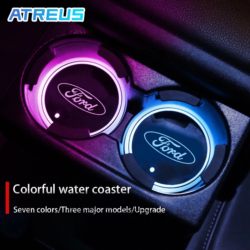 Ford Tapete Antiderrapante Com Claro LED Colorido Luminosa Para Carro Copos De Água Bases Copos Para Ford Ka Focus mk2 Ranger new Fiesta Fusion Ecosport Edge