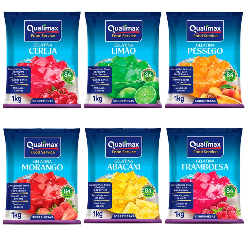 Gelatina em Pó Qualimax 1kg Food Service Rende 84 Porções