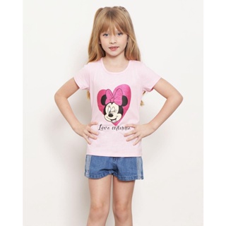 Camiseta Infantil Manga Curta Disney Estampa Minnie Rosa