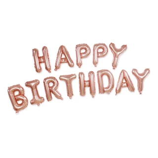 Kit Balão Letra Metalizados 16'' Happy Birthday Rosa Dourada