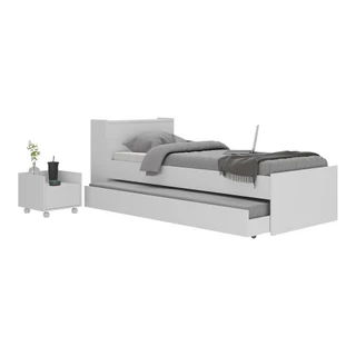 Conjunto Quarto Bicama com Baú e Mesa de Cabeceira com Rodízios Multimóveis MP4121