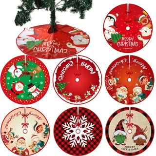 90cm Saia De Natal Árvore Papai Noel Rústico Vermelho Floco De Neve Impresso Tapete Decoração De Ano Novo