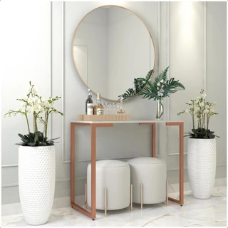 Mesa Buffet Balcão Aparador Industrial Pés Rosé Gold 90X30X90