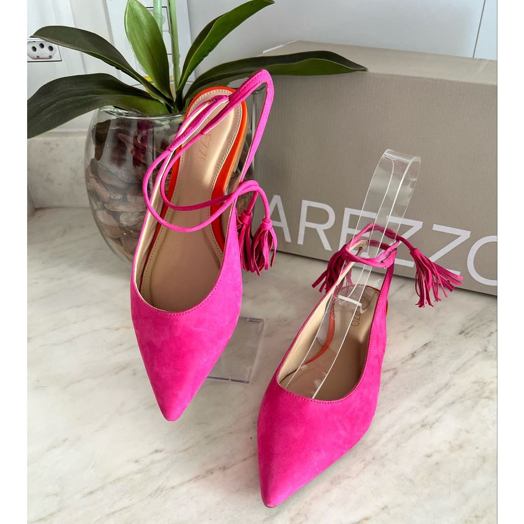 Mule rosa nobuck arezzo pompom nas tiras Shopee Brasil