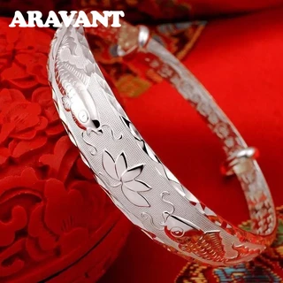 Aravant New Fashion 925 Sterling Silver Pisces Play Lotus Pulseiras Bangle For Women Festa Clássica Jóias De Casamento Presente De Natal