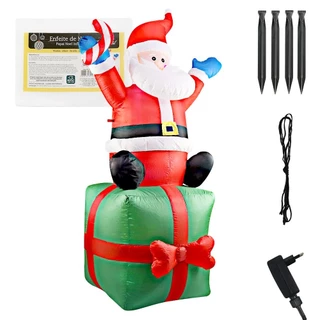 Papai Noel Inflavel Sentado no Saco de Presente de 1,90m Bivolt Decoração Para Trazer a Magia do Natal Para as Crianças