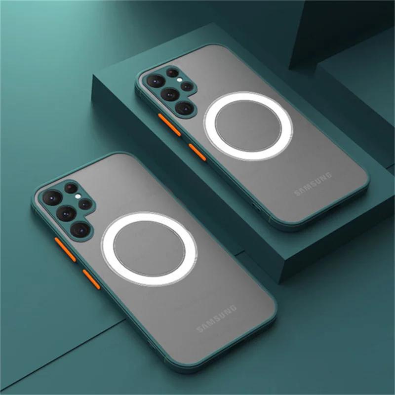 Capa Para Telefone À Prova De Choque Samsung Galaxy S22 Ultra S21 FE S20 Magnetic Magsafe Wireless Charging Back